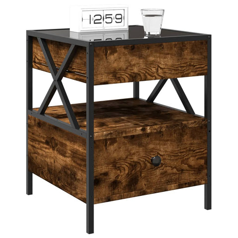 vidaXL Bedside Table with Infinity LED Smoked Oak 40x40x51 cm