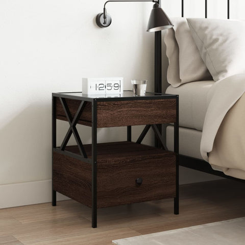 vidaXL Bedside Table with Infinity LED Brown Oak 40x40x51 cm