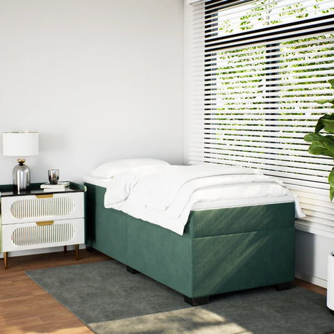 vidaXL Box Spring Bed with Mattress Dark Green 90x200 cm Velvet