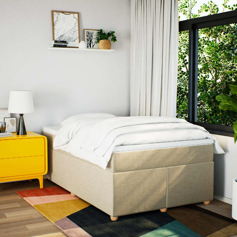 vidaXL Box Spring Bed with Mattress Cream 120x200 cm Fabric