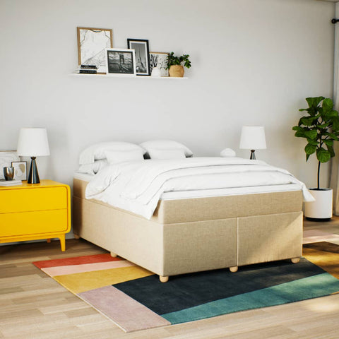 vidaXL Box Spring Bed with Mattress Cream 140x200 cm Fabric