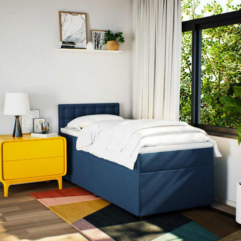 vidaXL Box Spring Bed with Mattress Blue 90x200 cm Fabric
