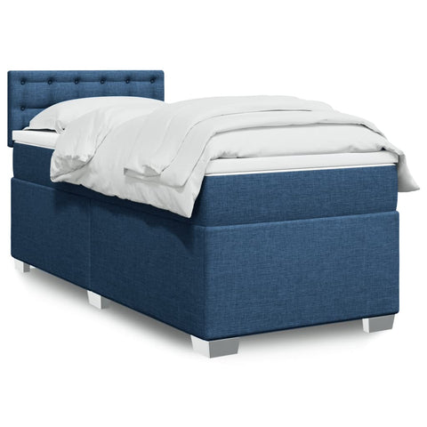 vidaXL Box Spring Bed with Mattress Blue 90x200 cm Fabric