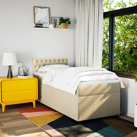 vidaXL Box Spring Bed with Mattress Cream 100x200 cm Fabric