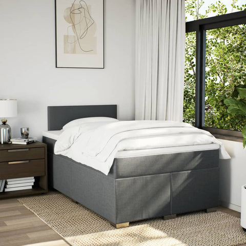 vidaXL Box Spring Bed with Mattress Dark Grey 120x200 cm Fabric