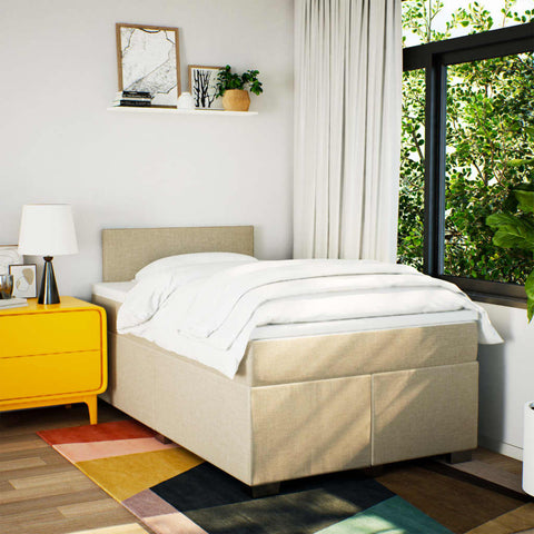 vidaXL Box Spring Bed with Mattress Cream 120x200 cm Fabric