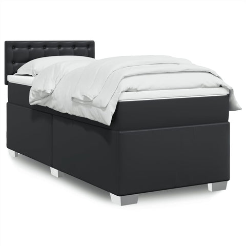 vidaXL Box Spring Bed with Mattress Black 90x200 cm Faux Leather