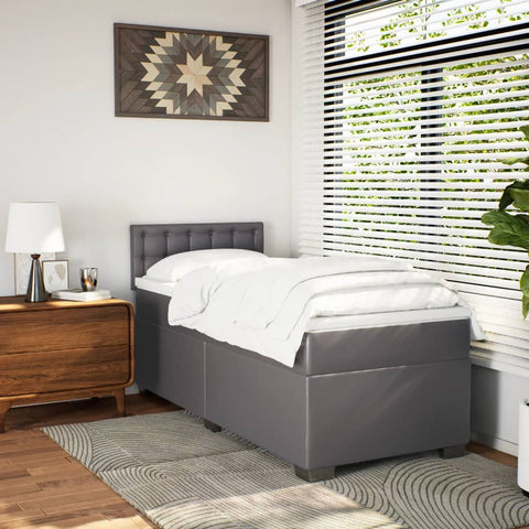 vidaXL Box Spring Bed with Mattress Grey 100x200 cm Faux Leather