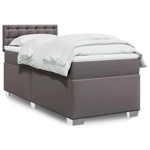 vidaXL Box Spring Bed with Mattress Grey 100x200 cm Faux Leather