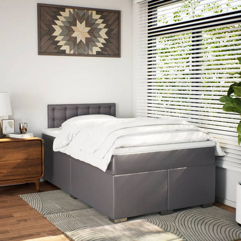 vidaXL Box Spring Bed with Mattress Grey 120x190 cm Faux Leather