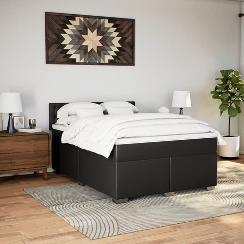 vidaXL Box Spring Bed with Mattress Black 140x190 cm Faux Leather