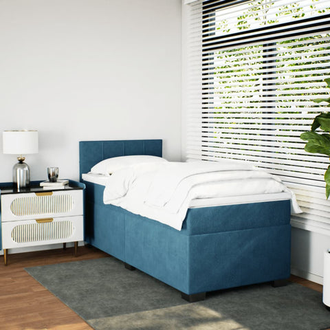 vidaXL Box Spring Bed with Mattress Dark Blue 90x190 cm Velvet
