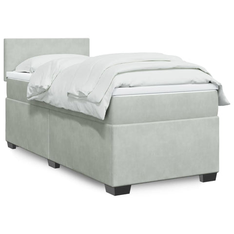 vidaXL Box Spring Bed with Mattress Light Grey 90x200 cm Velvet