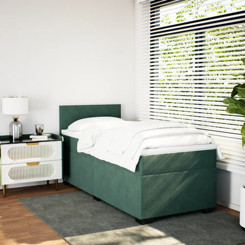 vidaXL Box Spring Bed with Mattress Dark Green 100x200 cm Velvet