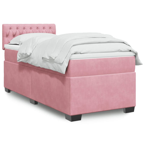 vidaXL Box Spring Bed with Mattress Pink 100x200 cm Velvet