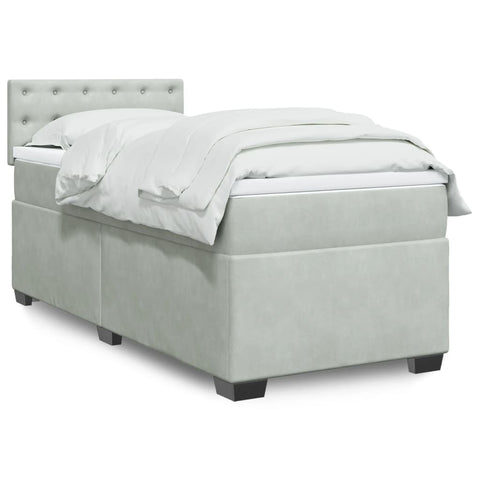 vidaXL Box Spring Bed with Mattress Light Grey 100x200 cm Velvet