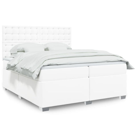 vidaXL Box Spring Bed with Mattress White 200x200 cm Faux Leather