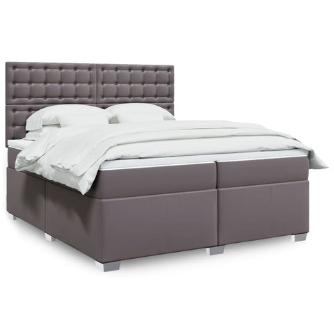 vidaXL Box Spring Bed with Mattress Grey 200x200 cm Faux Leather