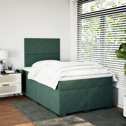 vidaXL Box Spring Bed with Mattress Dark Green 120x190 cm Small Double Velvet