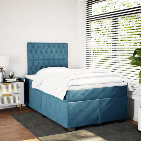 vidaXL Box Spring Bed with Mattress Blue 120x190 cm Small Double Velvet