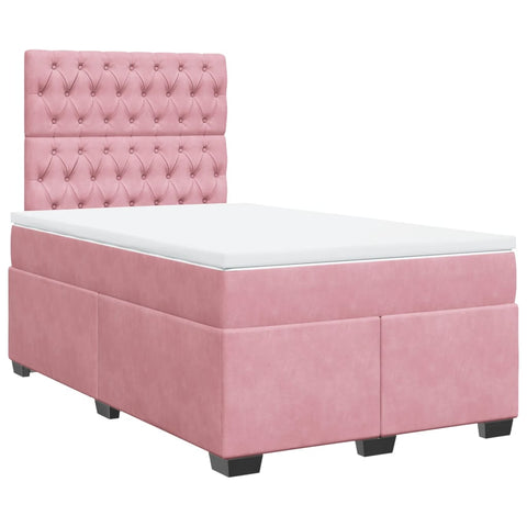 vidaXL Box Spring Bed with Mattress Pink 120x190 cm Small Double Velvet