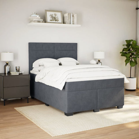 vidaXL Box Spring Bed with Mattress Dark Grey 140x190 cm Velvet