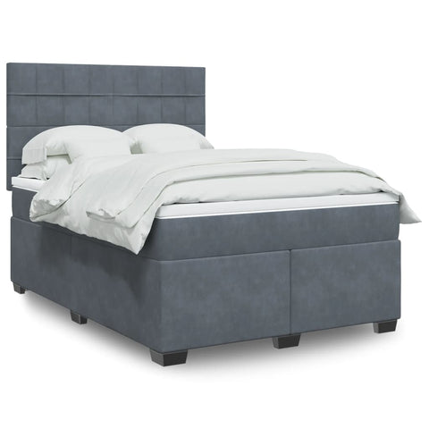 vidaXL Box Spring Bed with Mattress Dark Grey 140x190 cm Velvet