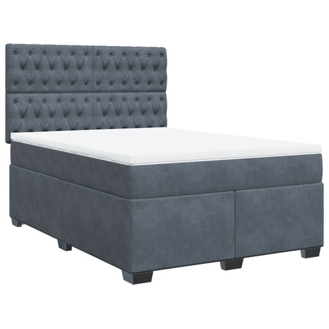 vidaXL Box Spring Bed with Mattress Dark Grey 140x190 cm Velvet