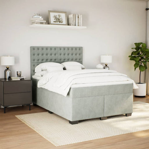 vidaXL Box Spring Bed with Mattress Light Grey 140x190 cm Velvet