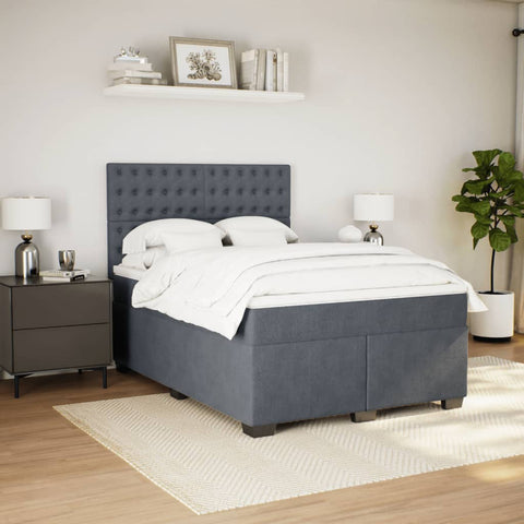 vidaXL Box Spring Bed with Mattress Dark Grey 140x190 cm Velvet