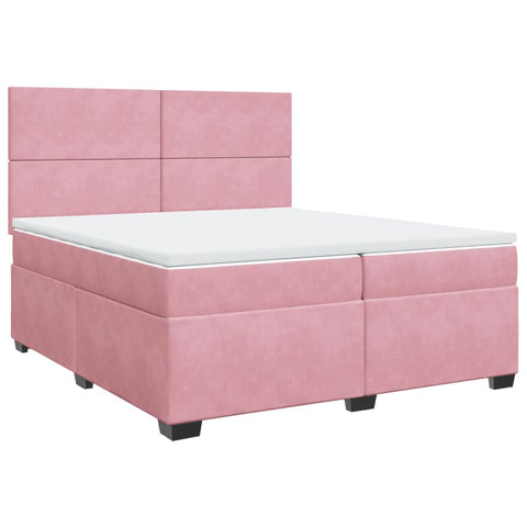 vidaXL Box Spring Bed with Mattress Pink 200x200 cm Velvet
