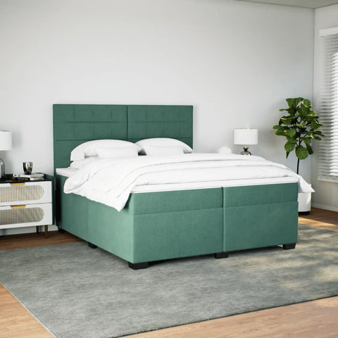vidaXL Box Spring Bed with Mattress Dark Green 200x200 cm Velvet