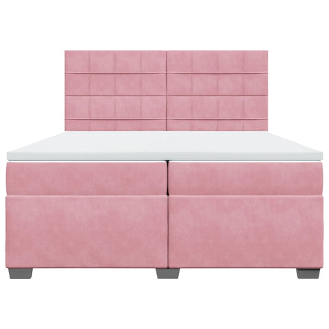 vidaXL Box Spring Bed with Mattress Pink 200x200 cm Velvet