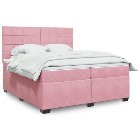 vidaXL Box Spring Bed with Mattress Pink 200x200 cm Velvet