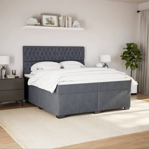 vidaXL Box Spring Bed with Mattress Dark Grey 200x200 cm Velvet