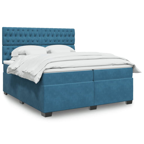 vidaXL Box Spring Bed with Mattress Blue 200x200 cm Velvet