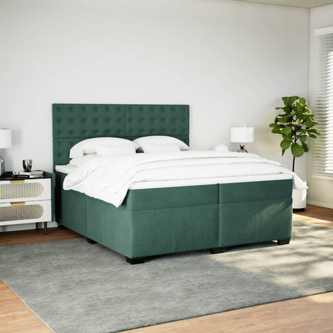 vidaXL Box Spring Bed with Mattress Dark Green 200x200 cm Velvet