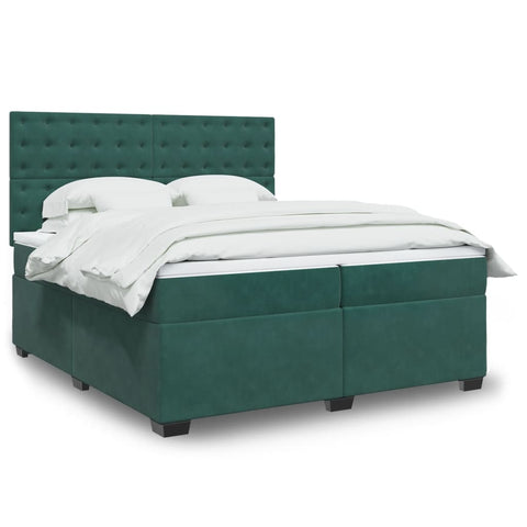 vidaXL Box Spring Bed with Mattress Dark Green 200x200 cm Velvet