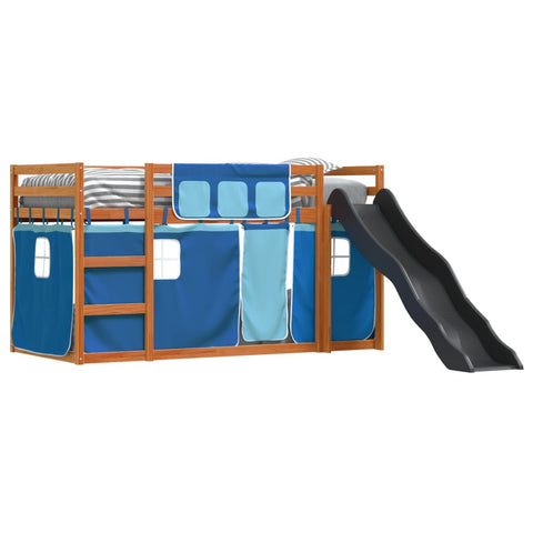 vidaXL Bunk Bed without Mattress with Slide and Curtains Blue 90x200 cm
