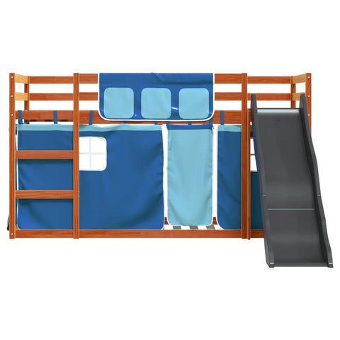 vidaXL Bunk Bed without Mattress with Slide and Curtains Blue 90x200 cm