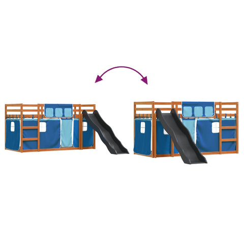 vidaXL Bunk Bed without Mattress with Slide and Curtains Blue 90x200 cm