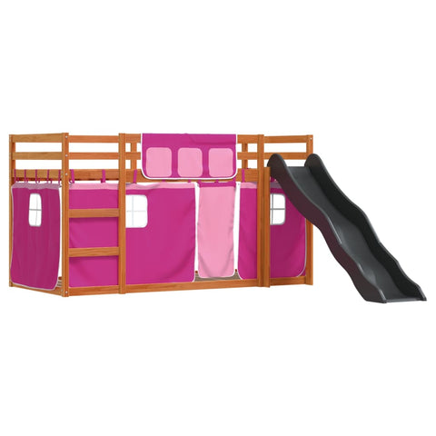 vidaXL Bunk Bed without Mattress with Slide and Curtains Pink 90x200 cm