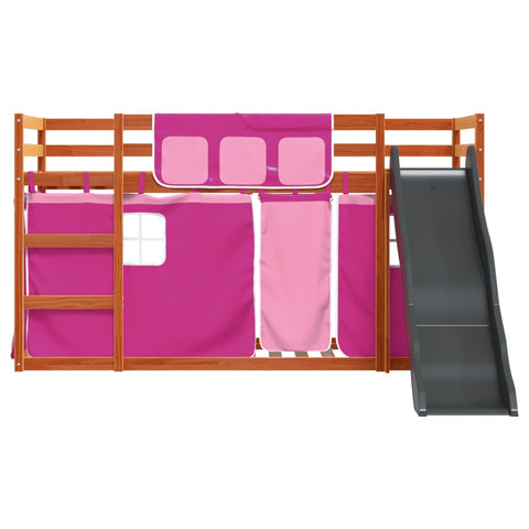 vidaXL Bunk Bed without Mattress with Slide and Curtains Pink 90x200 cm