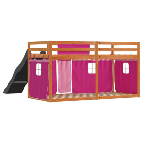vidaXL Bunk Bed without Mattress with Slide and Curtains Pink 90x200 cm