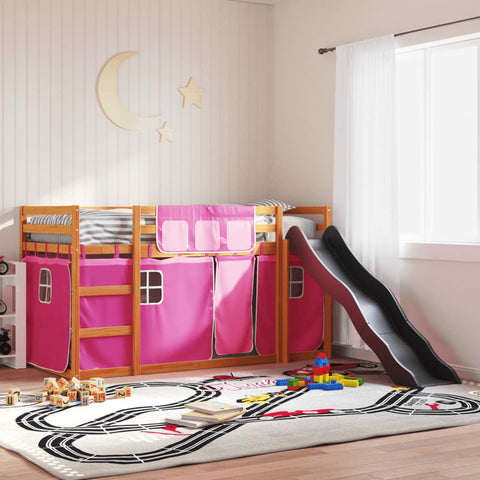 vidaXL Bunk Bed without Mattress with Slide and Curtains Pink 90x200 cm