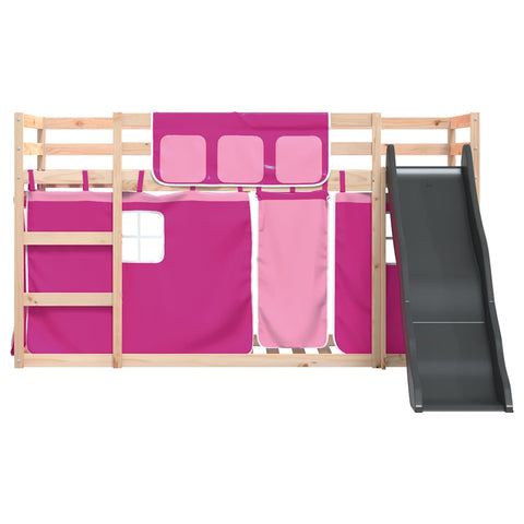 vidaXL Bunk Bed without Mattress with Slide and Curtains Pink 80x200 cm