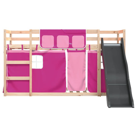vidaXL Bunk Bed without Mattress with Slide and Curtains Pink 90x190 cm Single