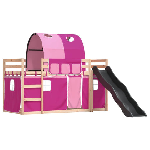 vidaXL Bunk Bed without Mattress with Slide and Curtains Pink 80x200 cm