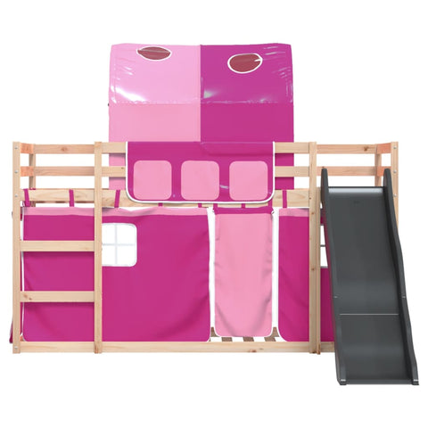 vidaXL Bunk Bed without Mattress with Slide and Curtains Pink 80x200 cm