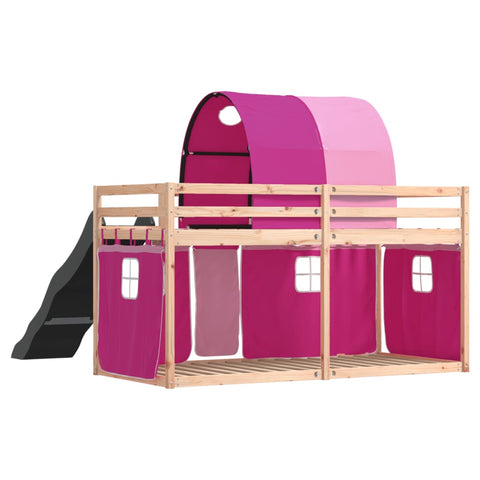 vidaXL Bunk Bed without Mattress with Slide and Curtains Pink 80x200 cm